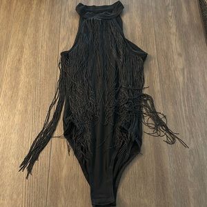 Black fringe bodysuit